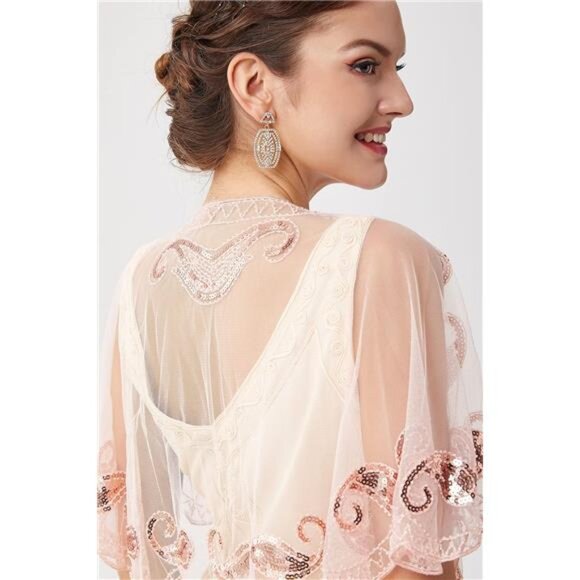 Shawl Wraps Sequin Beaded Cape Rose gold - Picture 4 of 6